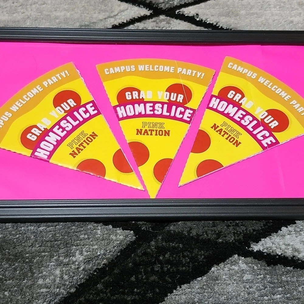 VINTAGE VS PINK FRAMED PROMOTIONAL ADVERTISING PINK NATION PIZZA PARTY WALL ART
